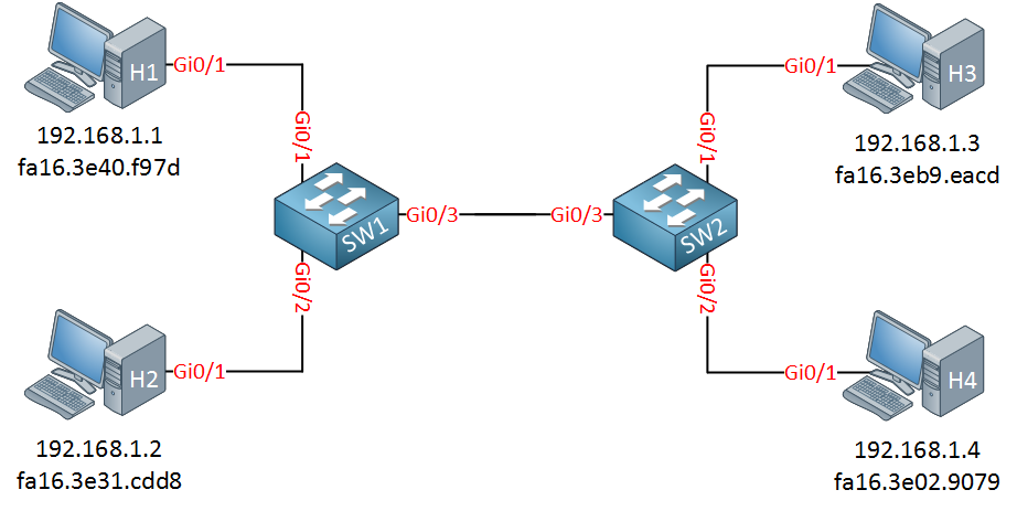 Two Switches Four Hosts