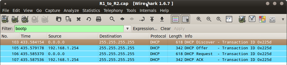 Wireshark DHCP capture