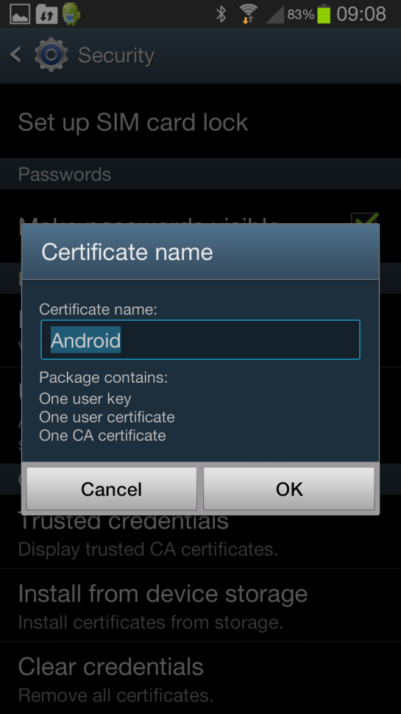 Android Certificate Name