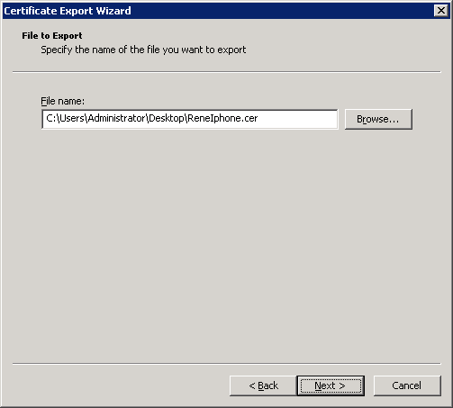 Certificate Export Wizard Filename