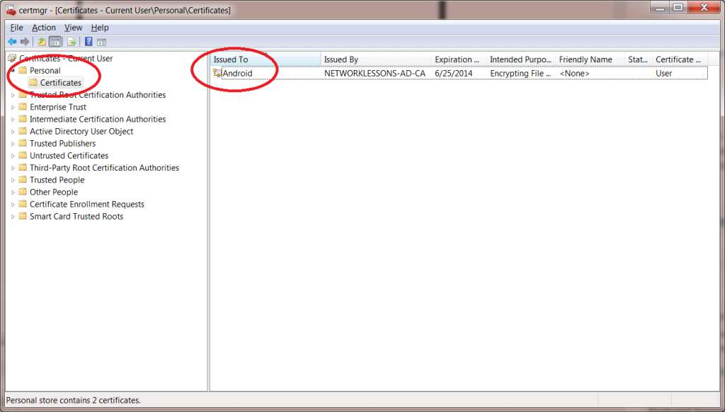 Windows 7 Certmgr User Certificate
