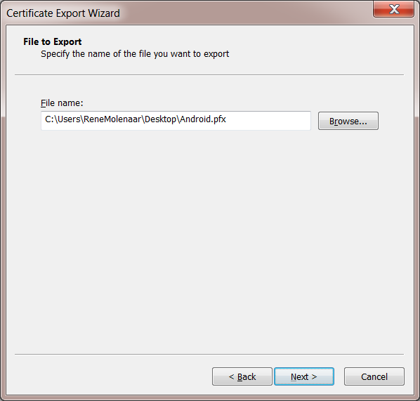 Windows 7 User Certificate Export Filename