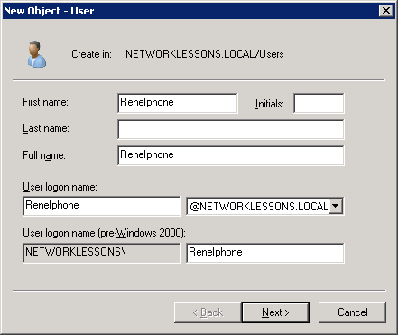 Windows Server 2008 Active Directory New User