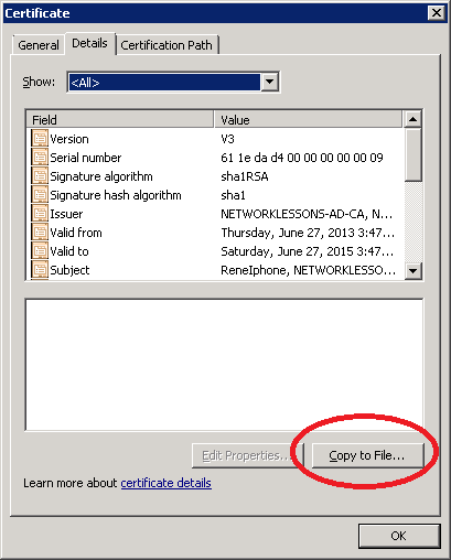 Windows Server 2008 Certificate Details