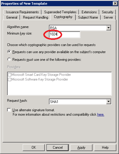 Windows Server 2008 Certificate Template Cryptography