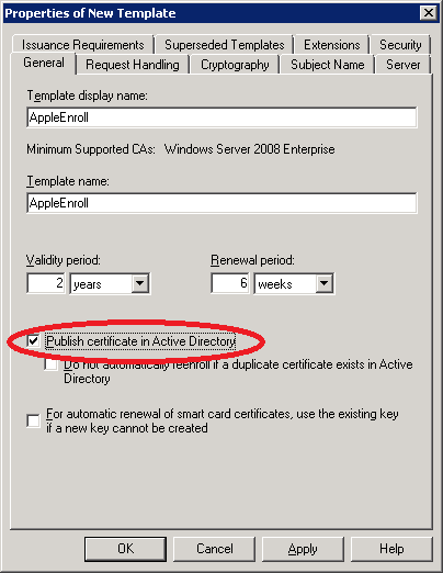Windows Server 2008 Certificate Template General