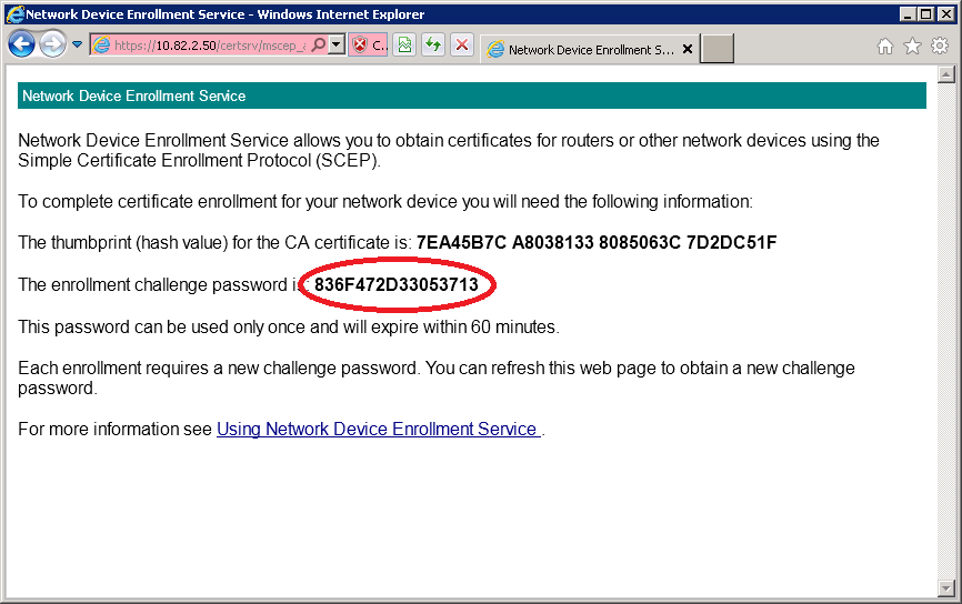 Windows Server 2008 Network Device Enrollment Service Challenge Password