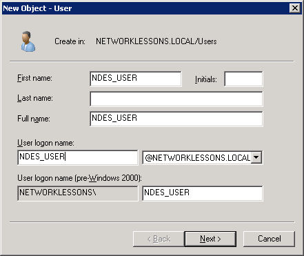 Windows Server 2008 New NDES User