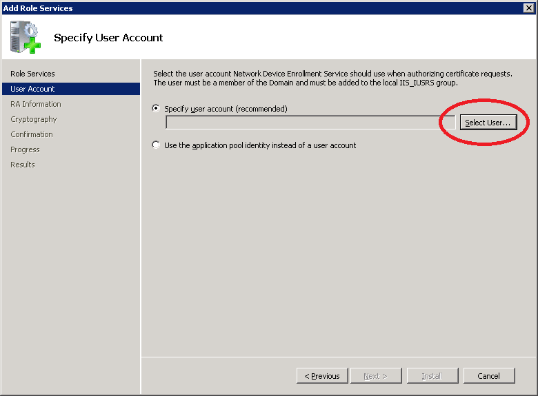 Windows Server 2008 Select NDES User