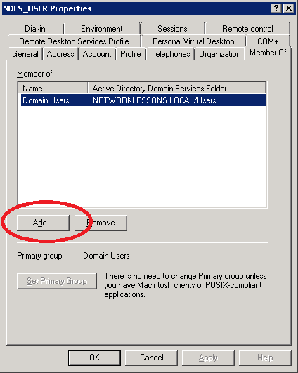 Windows Server 2008 User Properties Member Of