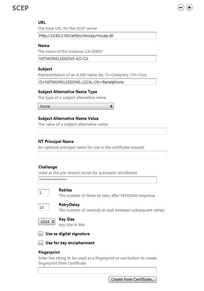 iPhone Configuration Utility SCEP Details