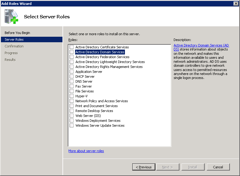 Windows Server 2008 Add Roles Wizard