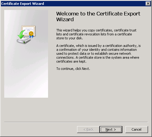 Windows Server 2008 Certificate Export Wizard