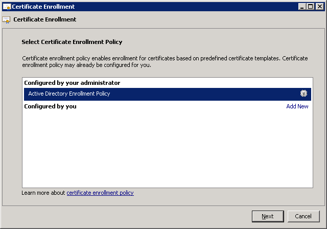 windows-server-2008-select-certificate-enrollment-policy