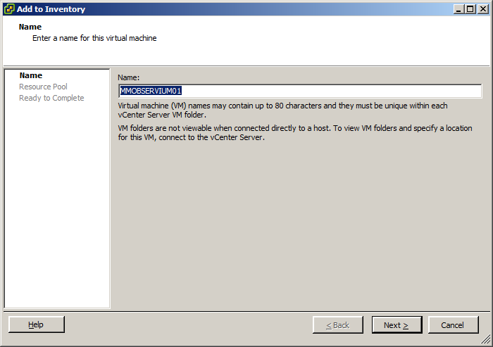 ESXi 5 vsphere client add to inventory name