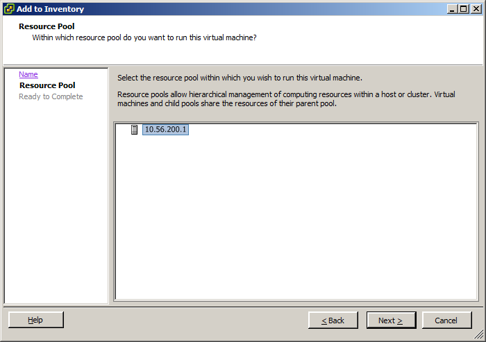 ESXi 5 vsphere client add to inventory resource pool