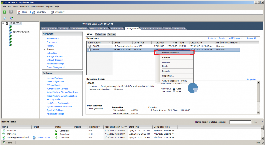 ESXi 5 vsphere client configuration storage