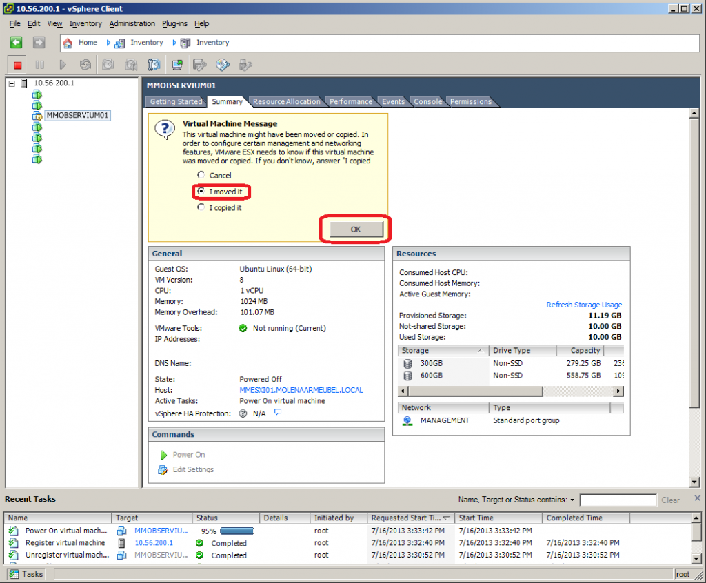 ESXi 5 vsphere client virtual machine message