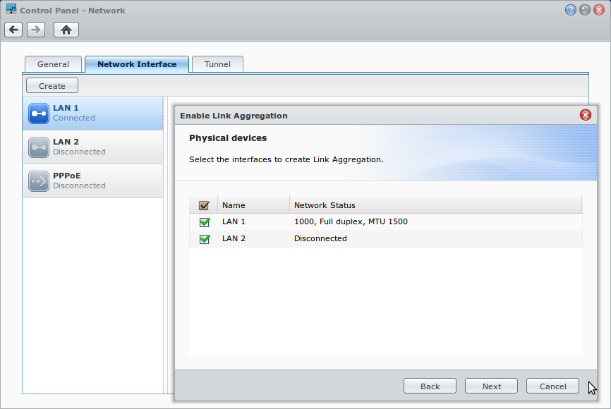 Synology DSM Select Link Aggregation Interfaces