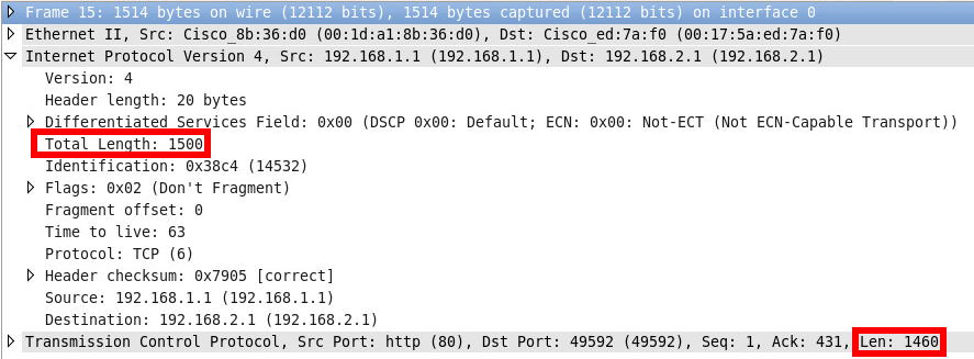 Wireshark HTTP IP Packet 1500 bytes