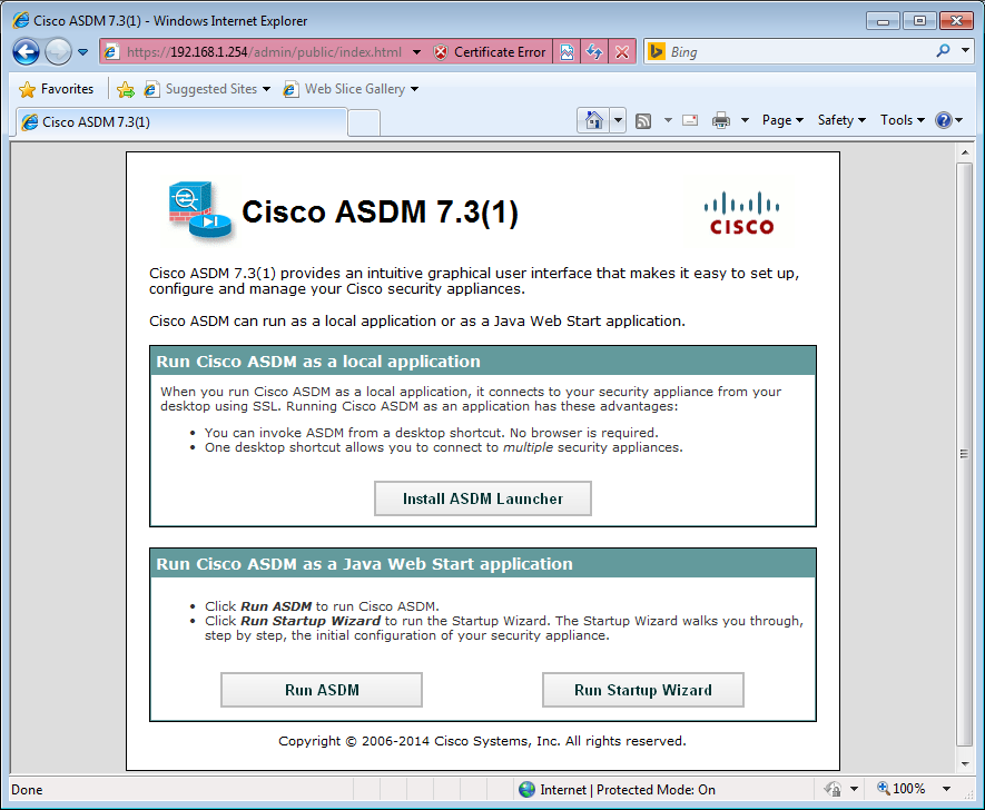 Cisco ASA ASDM First Screen