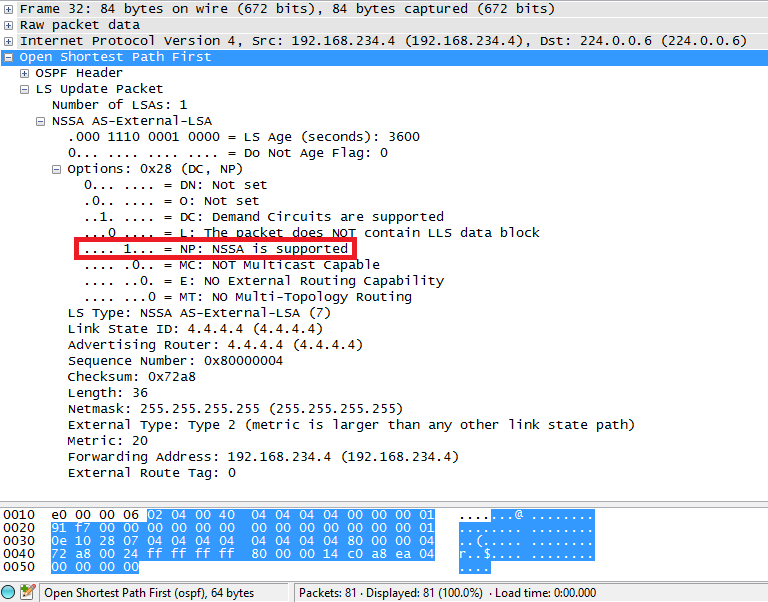 OSPF NSSA P-bit wireshark R4