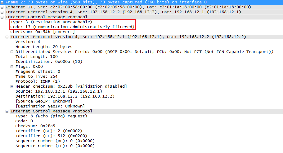 Wireshark Capture ICMP Administratively Filtered