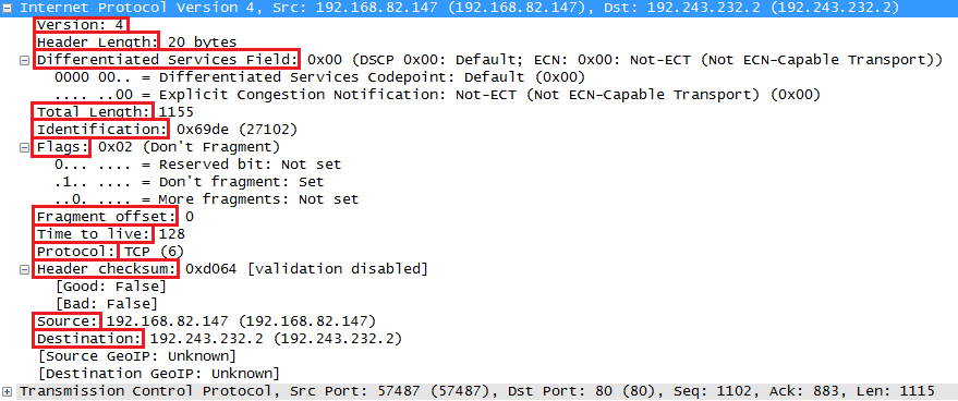 Wireshark Capture IP Header Fields