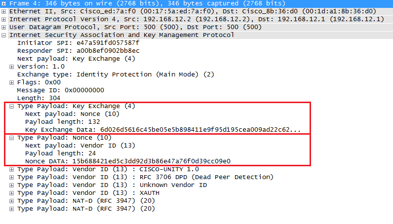 Wireshark Capture IKEv1 Main Mode Message 4