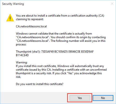 openssl root certificate security warning