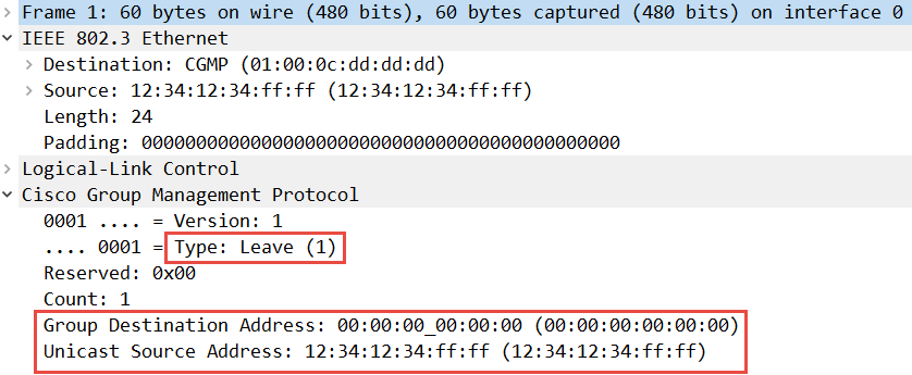 multicast cgmp leave zero router