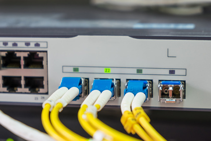 optical fiber cables plug in in network switch
