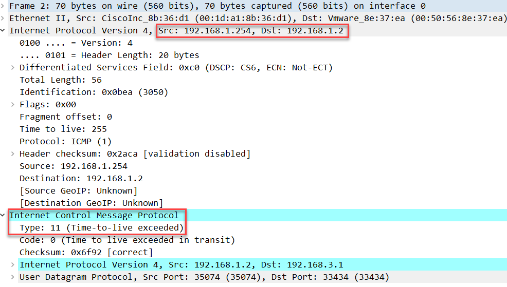linux traceroute icmp ttl expired first