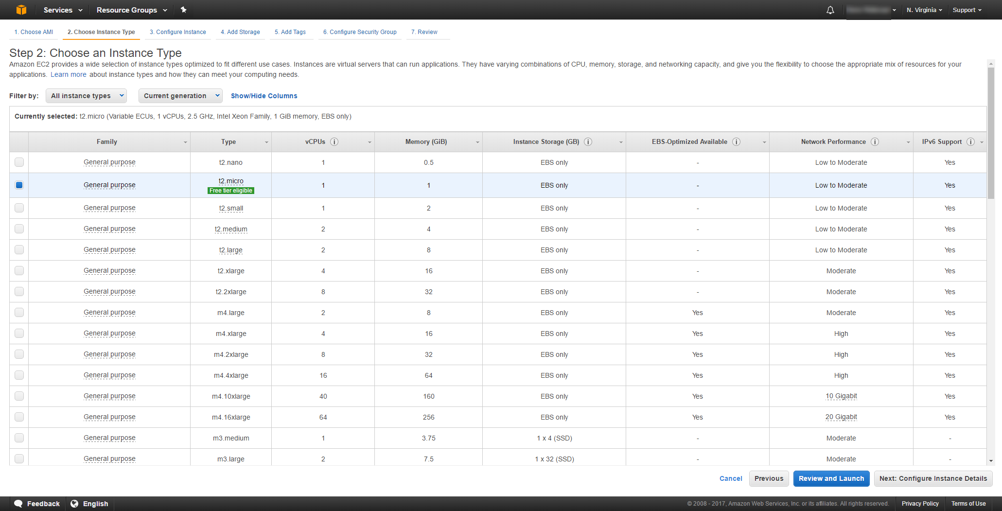 amazon aws choose instance type