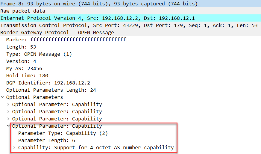 Bgp Open Message 4-byte As Capability