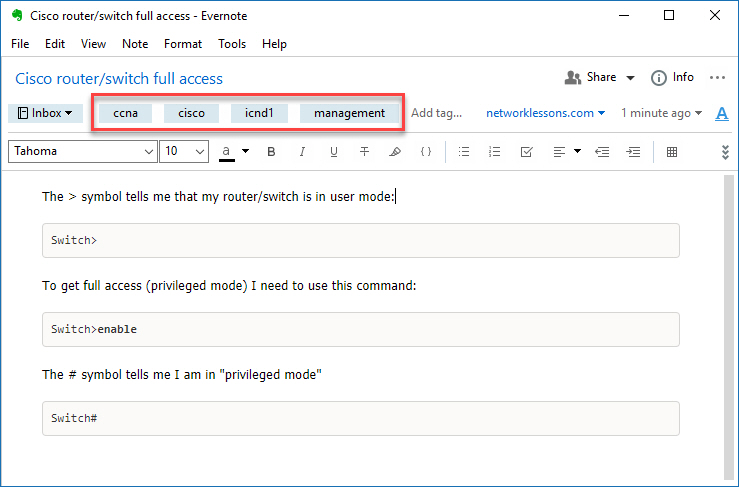 Evernote Cisco Enable Mode