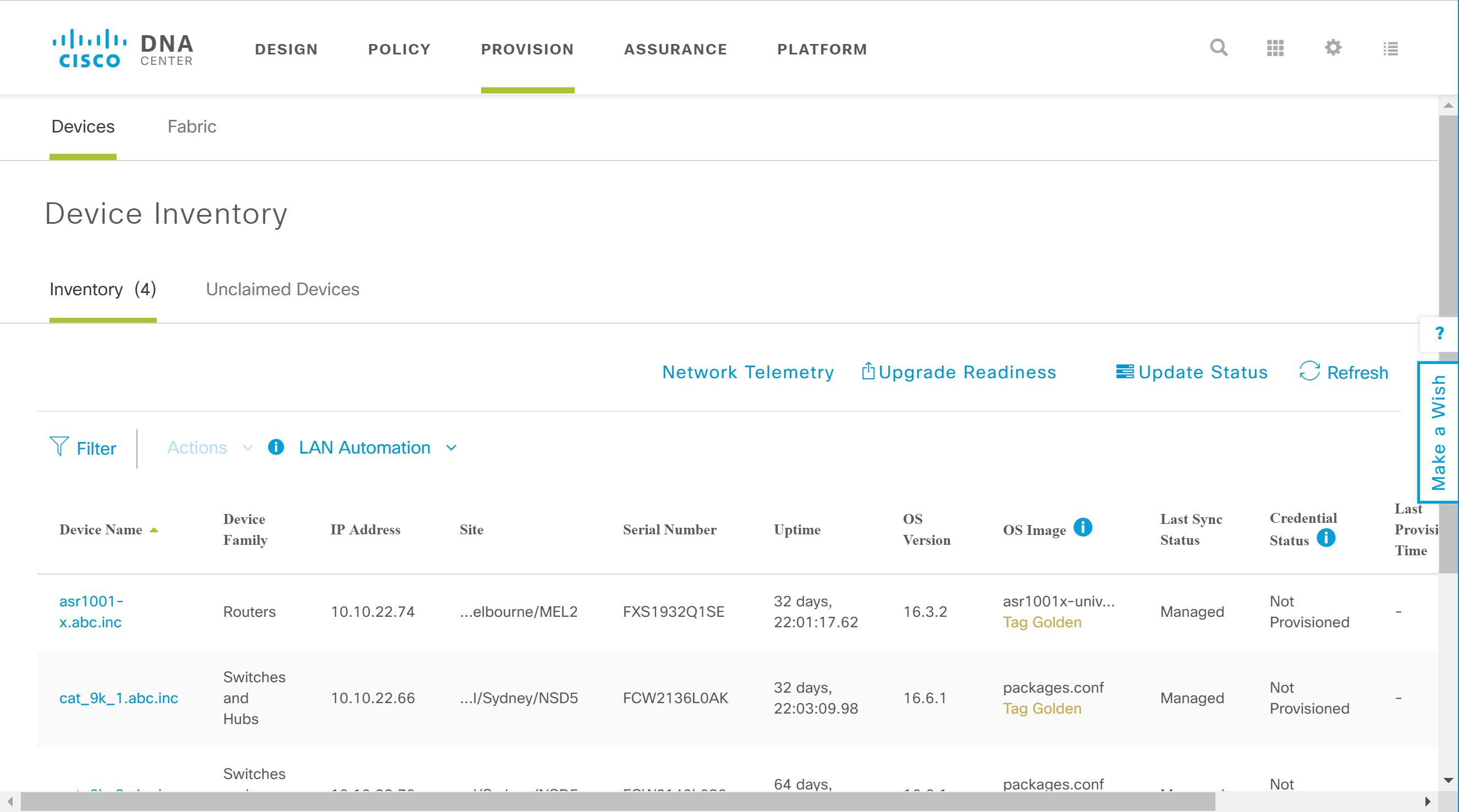 Cisco Dna Center Provision Devices Inventory