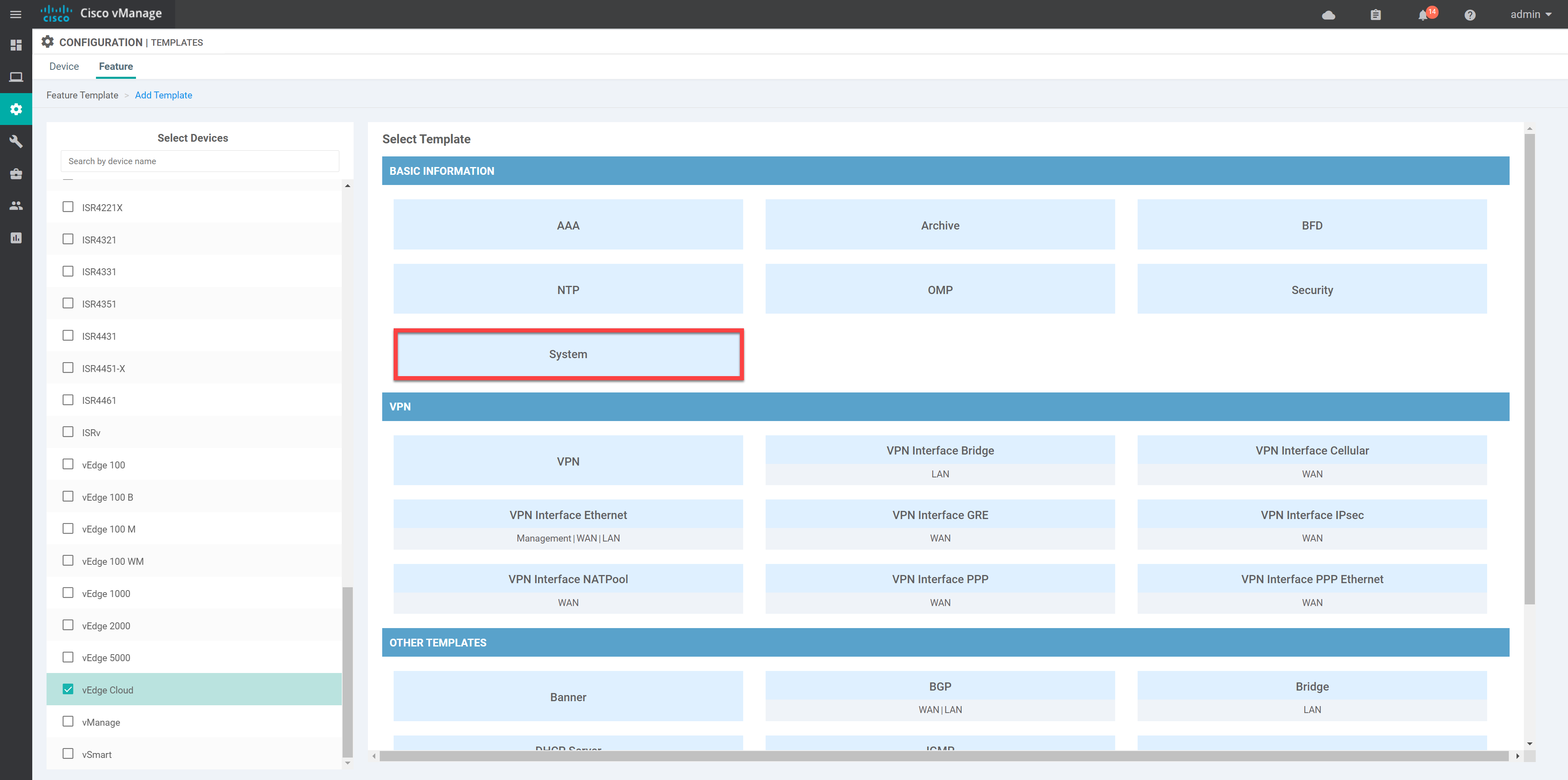 Cisco Sd Wan Add Feature Template System