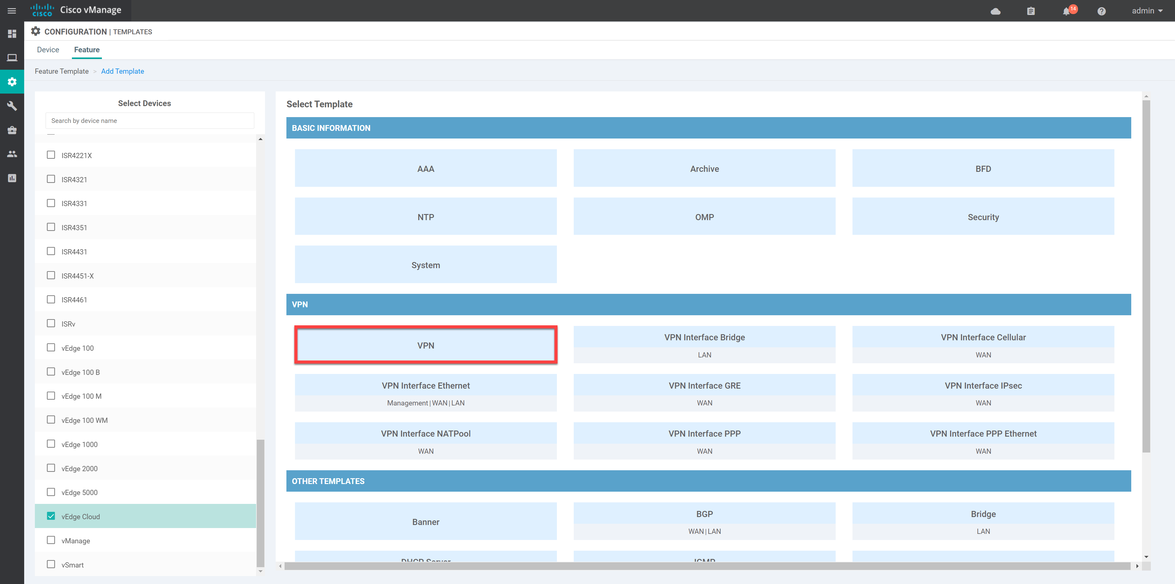 Cisco Sd Wan Add Feature Template Vpn