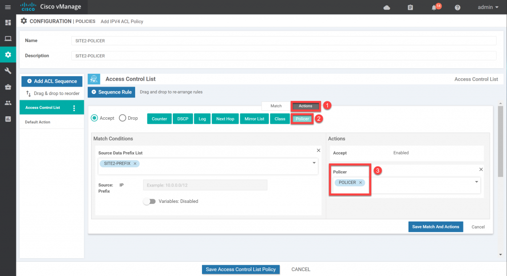 Cisco SD-WAN Localized Data Policy Policer