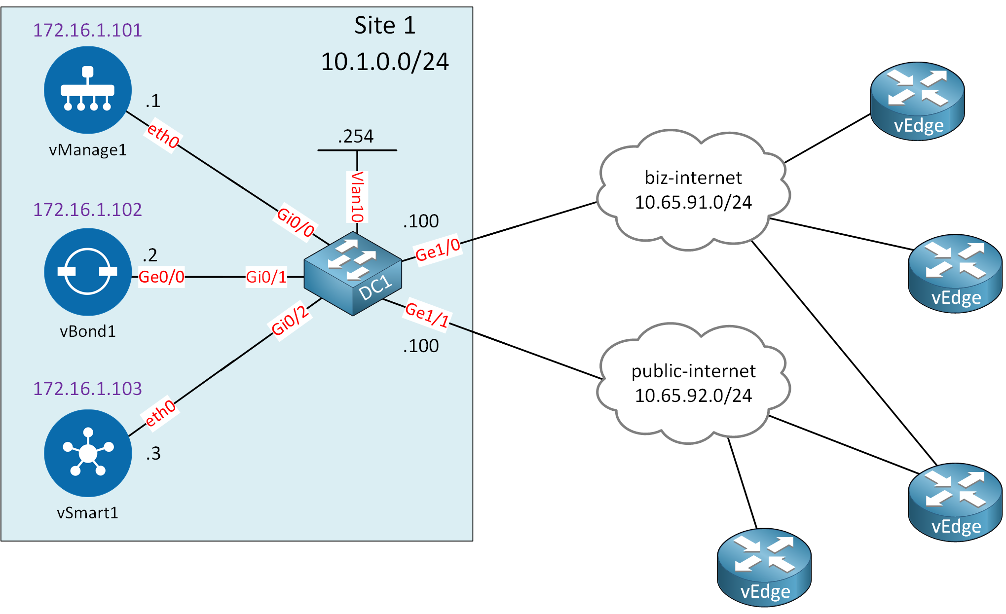 Cisco Sd Wan Viptela Controllers Lab Topology Site1