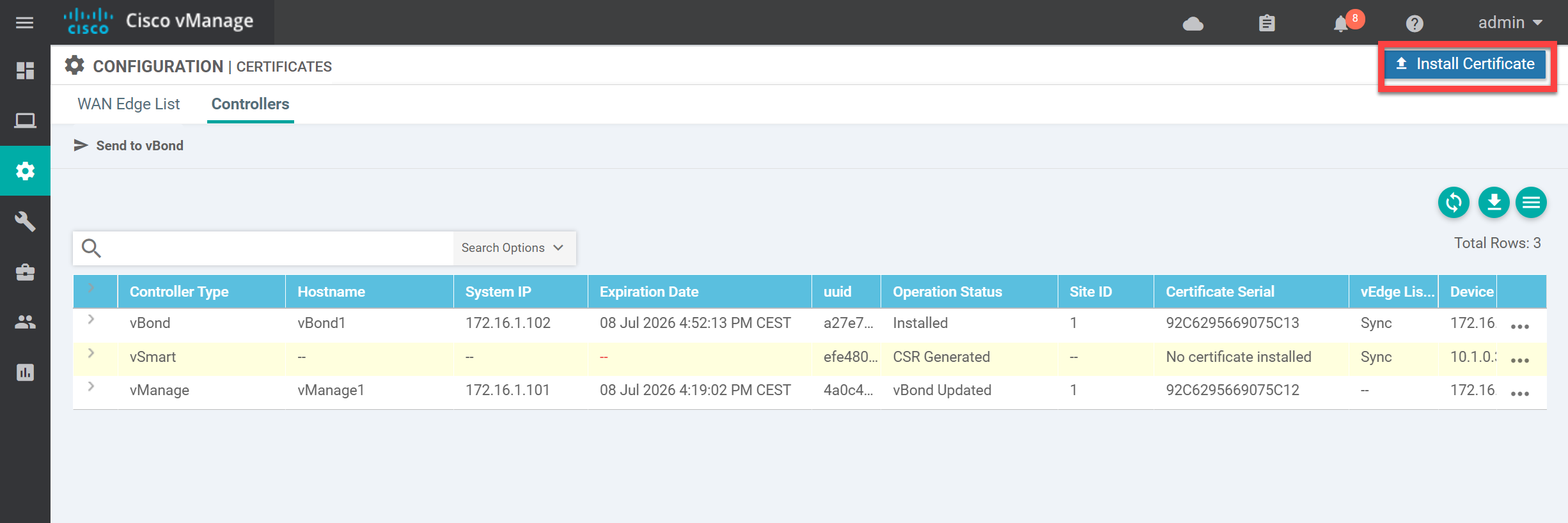 Cisco Sd Wan Viptela Vmanage Vsmart Install Certificate