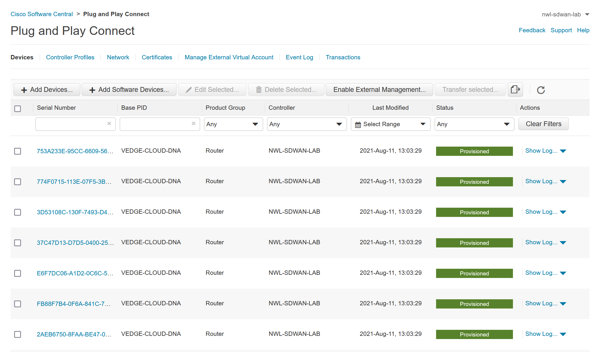 Cisco Software Central Plug Play Devices Provisioned